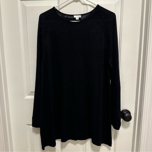 J Jill Top Womens Size L Black Stretch Knit Rhinestone Long Wool Blend Sweater - Picture 1 of 5